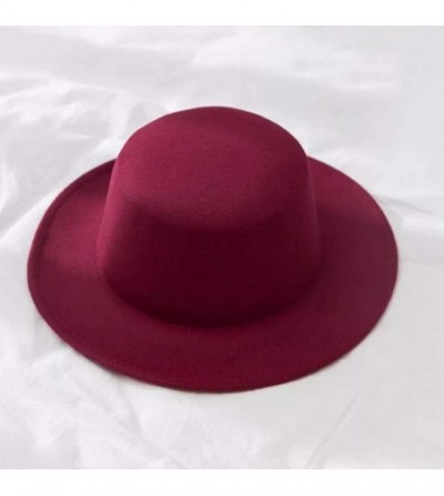 Skullies & Beanies Modern Witch Hat Women Wide Brim Spire Knitted Cap Halloween Cosplay Felt Hat Flat Wool Costume - Wine Red...