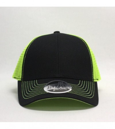Baseball Caps Plain Two Tone Cotton Twill Mesh Adjustable Trucker Baseball Cap - Black/Neon Yellow - CX180DYUIQ4