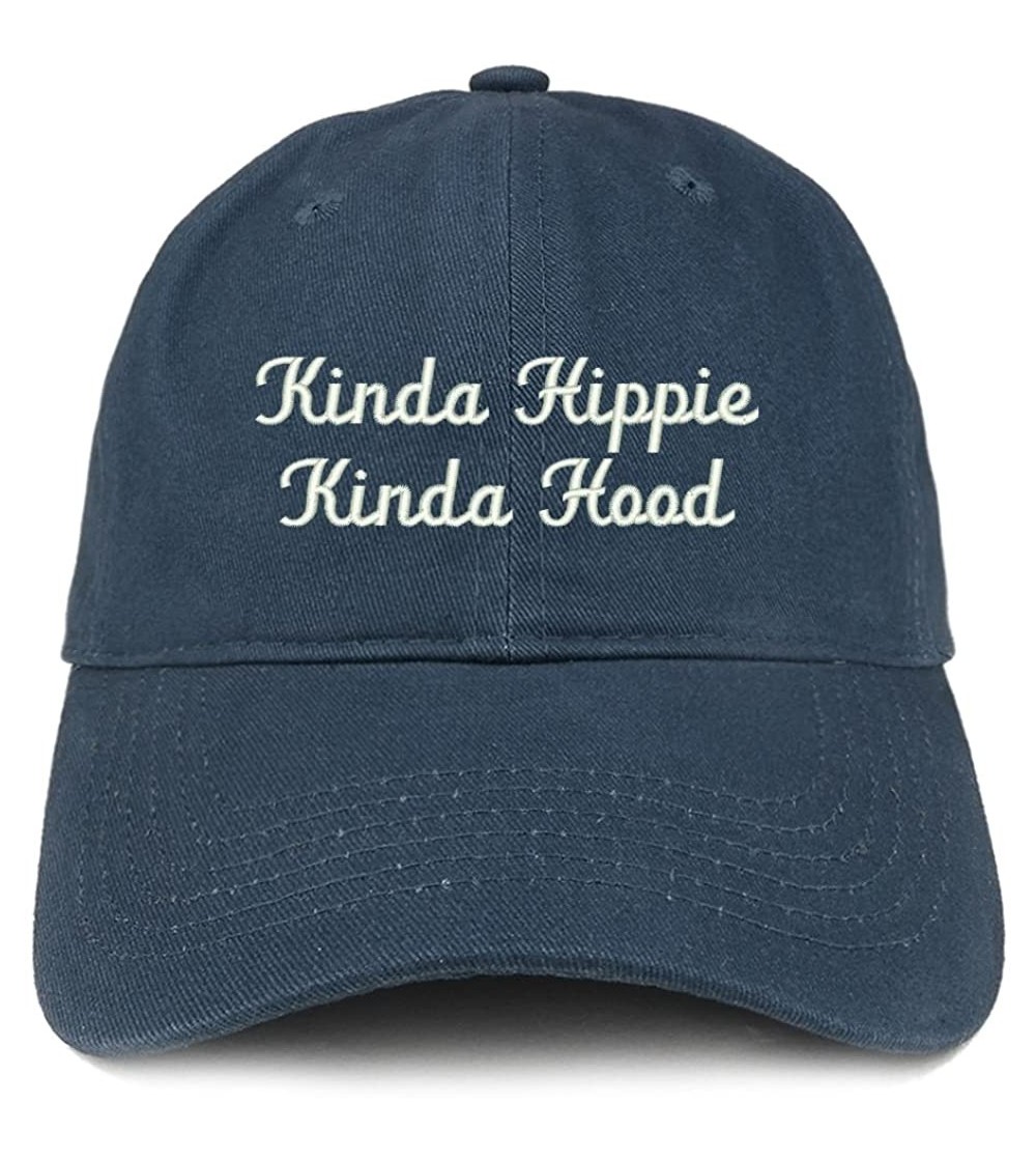Baseball Caps Kinda Hippie Kinda Hood Embroidered Brushed Cotton Cap - Navy - C8188T97EXY