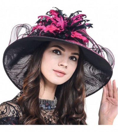 Sun Hats Women Organza Church Dress Kentucky Derby Fascinator Tea Party Wedding Hat - Feather Rose - CK11X5YM611