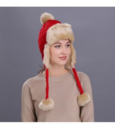 Skullies & Beanies Warm Women Winter Hat with Ear Flaps Snow Ski Thick Knit Wool Beanie Cap Hat - Red 5 - CI1880M4Y7A