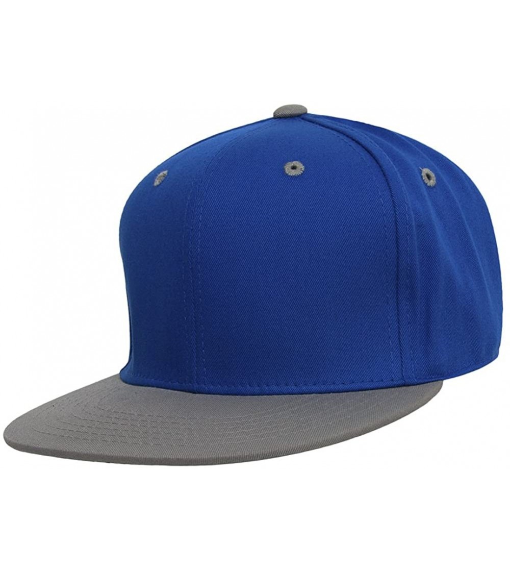 Baseball Caps Cotton Two-Tone Flat Bill Snapback - Blue/Gray - C911MQPZGV7