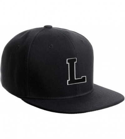 Baseball Caps Classic Snapback Hat Custom A to Z Initial Raised Letters- Black Cap White Black - Initial L - C018G4MIAHU