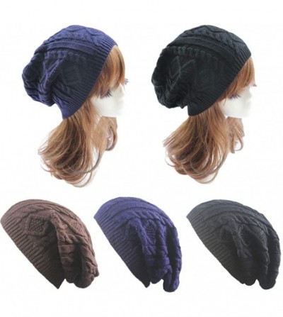 Skullies & Beanies Knit Beanie Hats for Women Men Fleece Lined Ski Skull Cap Slouchy Winter Hat - B-3pack Brown& Blue& Grey -...