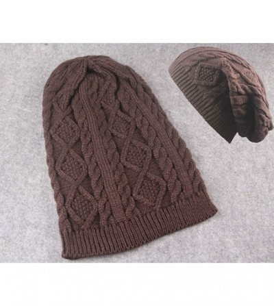 Skullies & Beanies Knit Beanie Hats for Women Men Fleece Lined Ski Skull Cap Slouchy Winter Hat - B-3pack Brown& Blue& Grey -...
