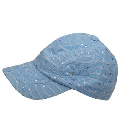 Baseball Caps Glitzy Game Crystal Sequin Trim Women's Adjustable Glitter Baseball Cap Hat PALE BLUE - CP111GHWU0L
