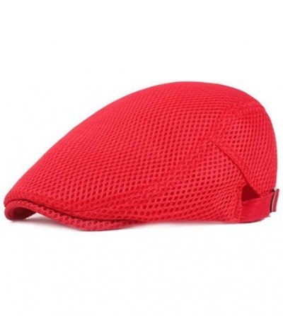 Newsboy Caps Newsboy Flat Scally Cap Retro Style Adjustable Cotton Linen Mesh Peaked Scally Newsboy Hat for Men Women - Red -...