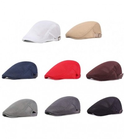 Newsboy Caps Newsboy Flat Scally Cap Retro Style Adjustable Cotton Linen Mesh Peaked Scally Newsboy Hat for Men Women - Red -...