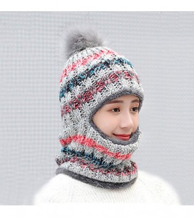 Skullies & Beanies Fleece Lined Women Knit Beanie Scarf Set for Girl Winter Ski Hat with Pompom - B1-gray - CJ18AY9GMWT