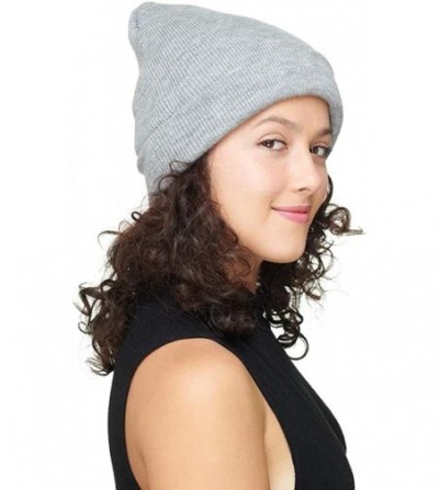 Skullies & Beanies Beanie Hat for Women Men Elastic Knit Warmer Ears Winter Ski Skull Cap Cuffed Solid Color - Grey - CZ18AHG...