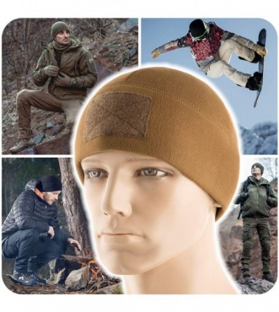 Skullies & Beanies Tactical Beanie Fleece Watch Cap - Winter Hat Elite - Patch Panel - Coyote Brown - CA18LTGZ32O