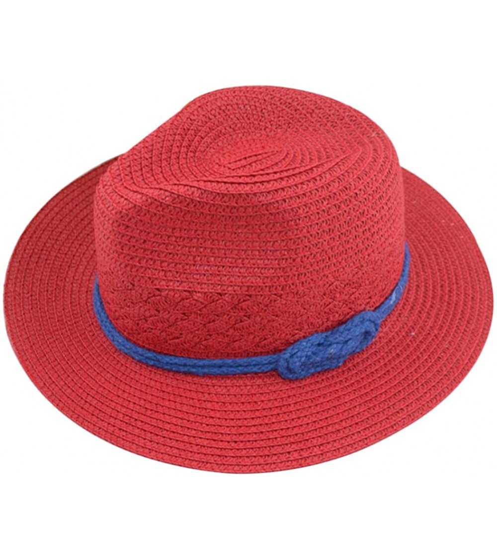 Sun Hats Women Straw Hat Beach Ribbon Wide Brim Cloche Hat Summer Bucket Hat - Red - CI186YK247W