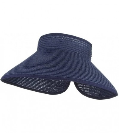 Sun Hats Women Foldable Wide Brim Straw Sun Visor Outdoor UV Proof Roll-up Open Top Hat - Navy - CJ18EIQL0DW