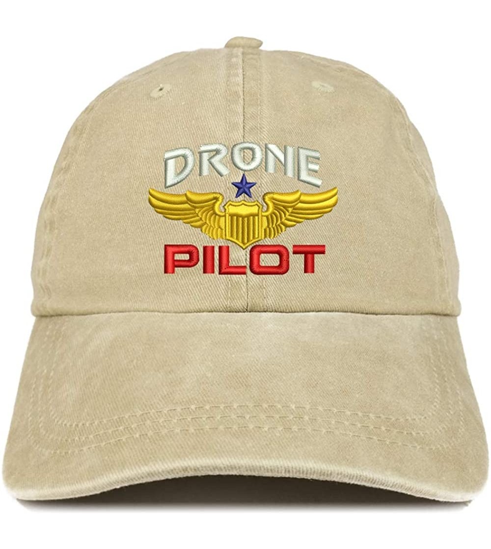 Baseball Caps Drone Pilot Aviation Wing Embroidered Cotton Adjustable Washed Cap - Khaki - CZ18KNHZ8SW