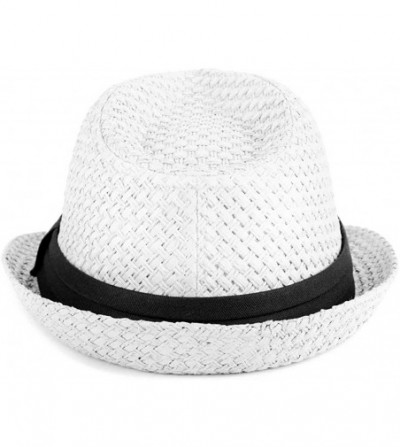 Fedoras Unisex Summer Short Brim Fedora - Hats for Men & Women + Panama Hats & Straw Hats - White Basket Weave - C117YHNXRTY