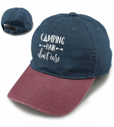 Baseball Caps Unisex Camping Hair Don't Care Vintage Adjustable Baseball Cap Denim Dad Hat - Navy and Red - CJ18HCNU5MM