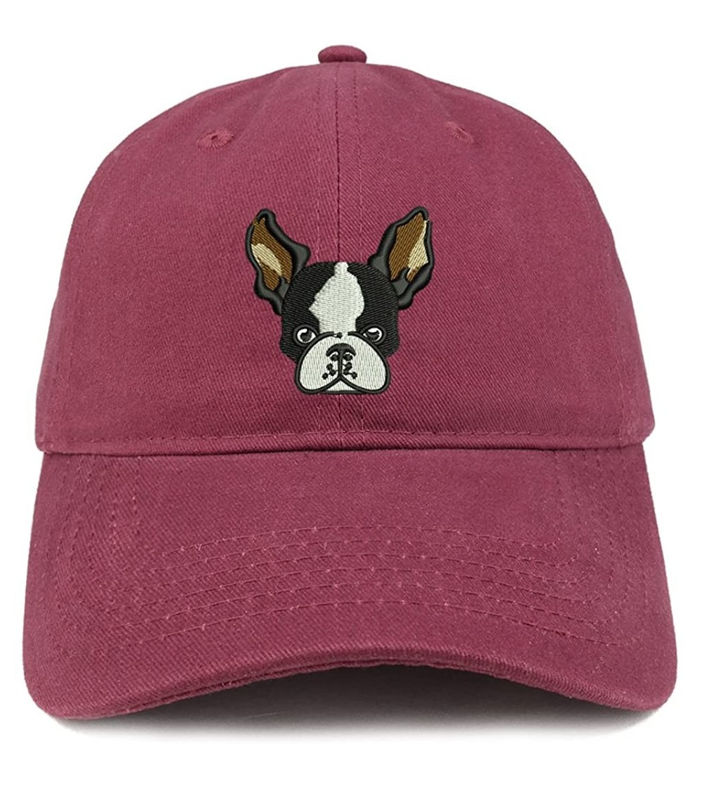 Baseball Caps Boston Terrier Embroidered Brushed Cotton Dad Hat Ball Cap - Maroon - CB180D0706N
