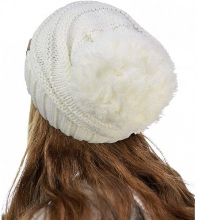 Skullies & Beanies Pom Pom Oversized Baggy Slouchy Thick Winter Beanie Hat - Ivory - CO18R44GQX5