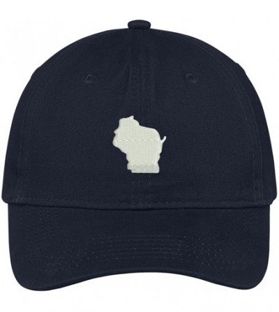 Baseball Caps Wisconsin State Map Embroidered Low Profile Soft Cotton Brushed Baseball Cap - Navy - C317Y2DTRGY