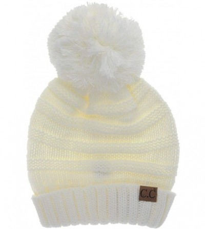 Skullies & Beanies Pom Pom Oversized Baggy Slouchy Thick Winter Beanie Hat - Ivory - CO18R44GQX5