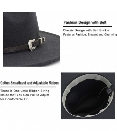 Fedoras Men & Women's Classic Wide Brim Felt Fedora Panama Hat with Belt Buckle - Dark Grey - CZ18W9GT4IG