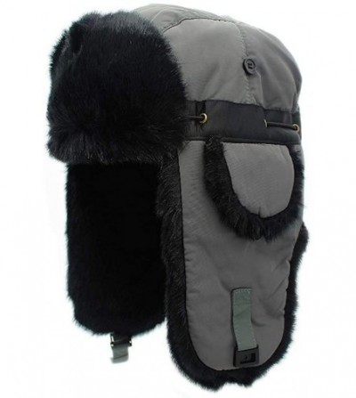 Skullies & Beanies Men's Faux Fur Earflap Winter Hat Warm Baseball Cap Hunting Hat - Grey Hat & Black Fur - C718ALLE96E