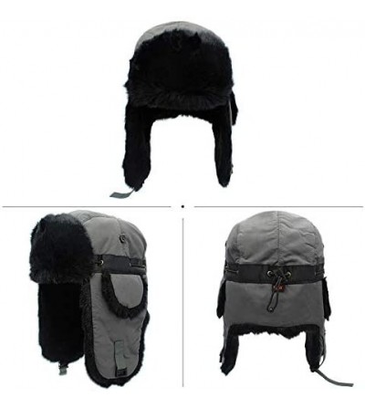 Skullies & Beanies Men's Faux Fur Earflap Winter Hat Warm Baseball Cap Hunting Hat - Grey Hat & Black Fur - C718ALLE96E