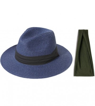 Sun Hats Women Straw Panama Hat Felt Fedora Beach Sun Hat Vintage Headband Wide Brim Straw Roll up Hat UPF 30+ - CQ1947EG2ZK