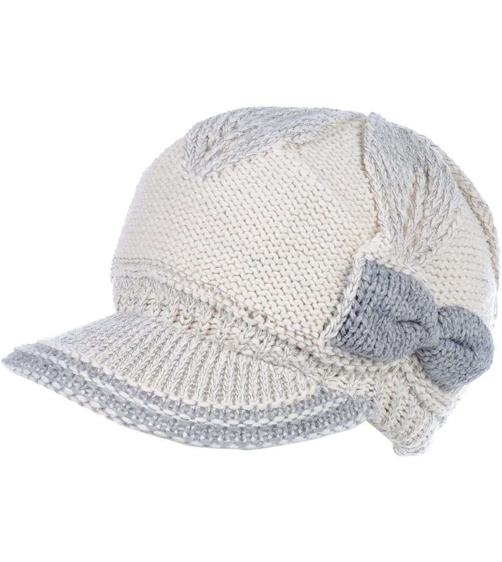Newsboy Caps Womens Winter Chic Cable Warm Fleece Lined Crochet Knit Hat W/Visor Newsboy Cabbie Cap - CF189THAYA3