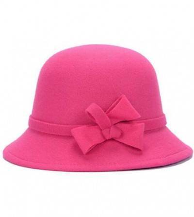 Bucket Hats Women Bowler Hat Vintage Winter Wool Warm Bucket Hat 1920 Cloche Hat - Rose Red - CQ18KO8DTC6