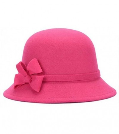 Bucket Hats Women Bowler Hat Vintage Winter Wool Warm Bucket Hat 1920 Cloche Hat - Rose Red - CQ18KO8DTC6