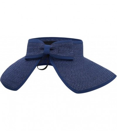 Sun Hats Womens UV Protective Floppy Sun Hat Wide Brim Beach Packable Straw Visor - Dark Blue - CO1803W99EA