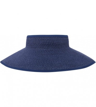 Sun Hats Womens UV Protective Floppy Sun Hat Wide Brim Beach Packable Straw Visor - Dark Blue - CO1803W99EA