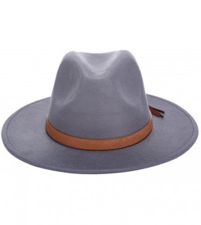 Fedoras Adult Women Men Wool Blend Fedora Hat Trilby Caps Panama Hat with Tassels Belt - Grey - CN189Y87ZZD