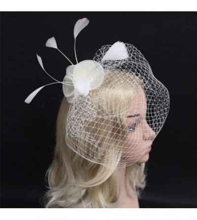 Headbands Face Veil Flower Feather Clip On Birdcage Races Fascinator Headpiece Headwear - beige - CB12MA56Q34