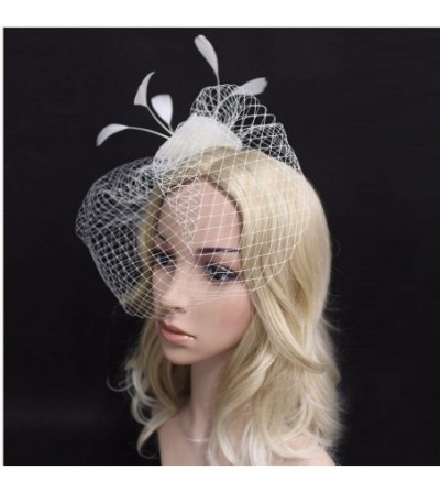 Headbands Face Veil Flower Feather Clip On Birdcage Races Fascinator Headpiece Headwear - beige - CB12MA56Q34