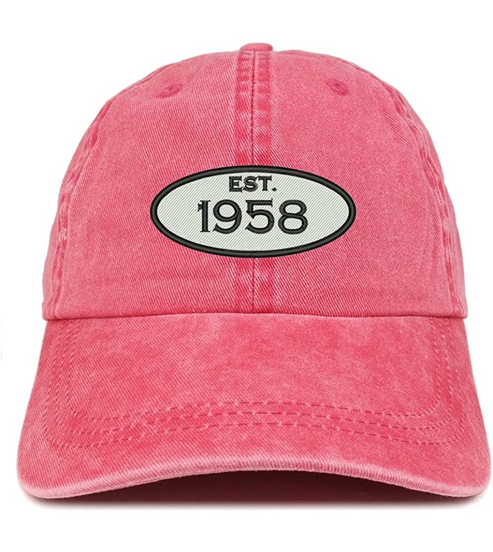 Baseball Caps Established 1958 Embroidered 62nd Birthday Gift Pigment Dyed Washed Cotton Cap - Red - CU180MYY9MM