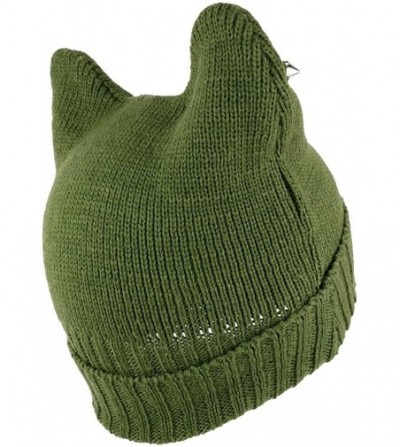 Skullies & Beanies Pussyhat Women's Spiked Stud Cat Ear Beanie Hat - Olive - CF12NAF1ZD5