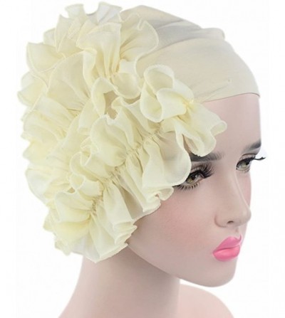 Bomber Hats Womens Wrap Cap Flower Chemo Hat Beanie Scarf Turban Headband - Beige - C318INSYQ7K