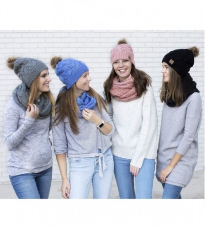 Skullies & Beanies Winter Knit Pom Beanie Hat Scarf Set Women Cute Soft Warm Infinity Scarves - Pink Fleece Lined - C018XY7KIR2