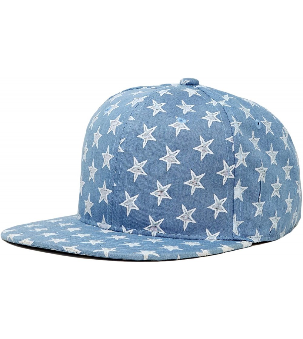 Baseball Caps Pattern Printed Solid Flat Bill Snapback Hat Adjustable Colorful Baseball Cap - Stars- Blue - CA18S55RMZI