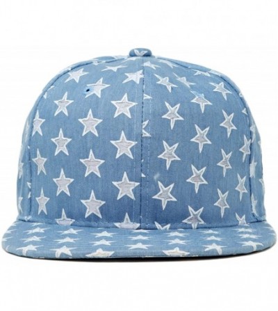 Baseball Caps Pattern Printed Solid Flat Bill Snapback Hat Adjustable Colorful Baseball Cap - Stars- Blue - CA18S55RMZI