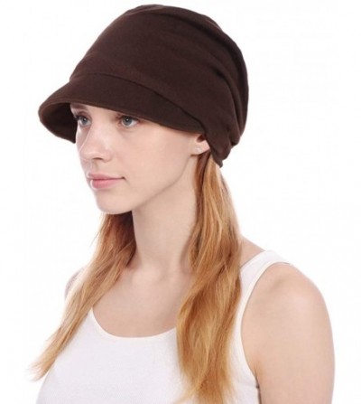Skullies & Beanies Womens Slouchy Stretch Beanie Hat Turban Chemo Hat Cotton Beanie Visor Cap Baggy - A-coffee - CD18R6EKMOT