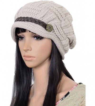 Skullies & Beanies Pure Color Winter Cap Beanie Ski Hat Baggy Slouchy Beret Snowboarding Crochet Knitted Hat - Beige - CX11QC...