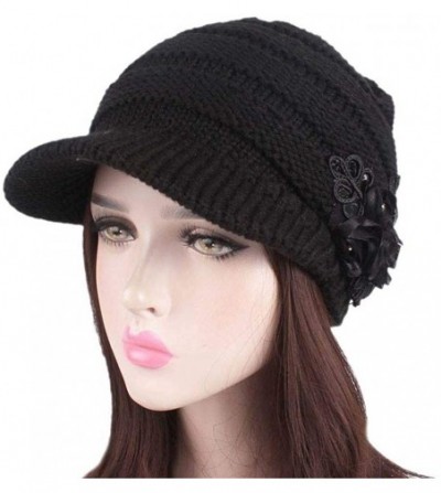 Skullies & Beanies Women Ladies Winter Warm Knitting Hat Visors Cap Berets Turban Brim Hat Pile Cap - Black - C918LC8IU5R