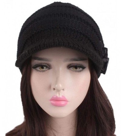 Skullies & Beanies Women Ladies Winter Warm Knitting Hat Visors Cap Berets Turban Brim Hat Pile Cap - Black - C918LC8IU5R