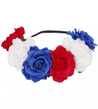 Headbands Love Fairy Bohemia Stretch Rose Flower Headband Floral Crown for Garland Party - Red White Blue - CW18USZ367K