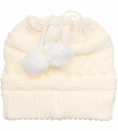 Skullies & Beanies Women's Adjustable Soft Cable Knit Slinky Ponytail Beanie Hat- Convertible to Snood - Offwhite - C118K6X66IY