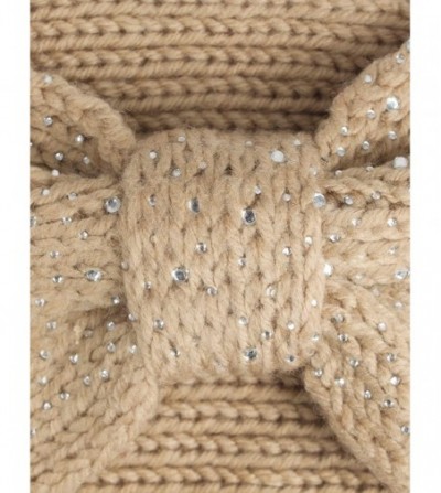 Headbands Women's Winter Knit Headband - Sparkle Bow - Tan - CQ12NUK8CFA