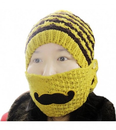 Bomber Hats Women's Beard Mustache Knitted Striped PHat Hip Hop Beanie Cap - Knit Biege Yellow - CS11SCFVP79